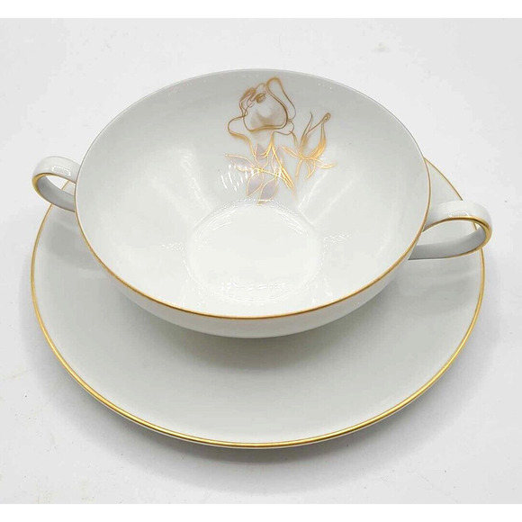 Vtg KPM Krister Germany Cream Soup Bowl & Sauser Gold Rose. Choice of quantity. - Picture 3 of 8